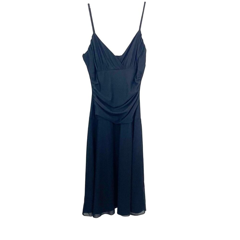 Vintage Black Ruched Slip Midi Dress‎ Y2K 90s Whimsigoth - Size Small